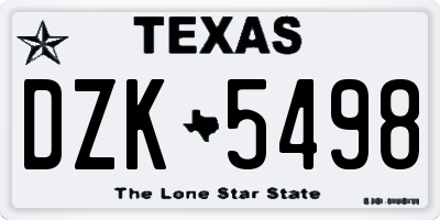 TX license plate DZK5498