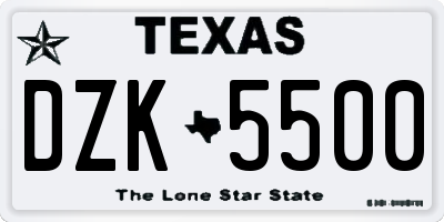 TX license plate DZK5500