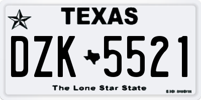 TX license plate DZK5521