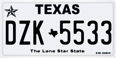TX license plate DZK5533