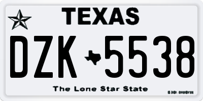 TX license plate DZK5538