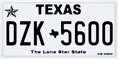 TX license plate DZK5600