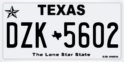 TX license plate DZK5602