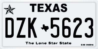 TX license plate DZK5623