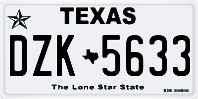 TX license plate DZK5633