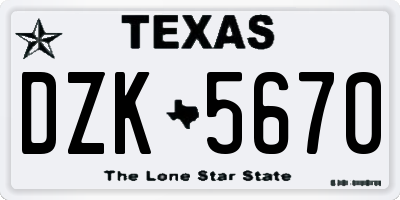 TX license plate DZK5670