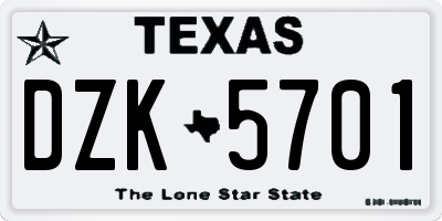 TX license plate DZK5701