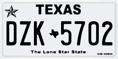 TX license plate DZK5702