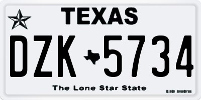 TX license plate DZK5734