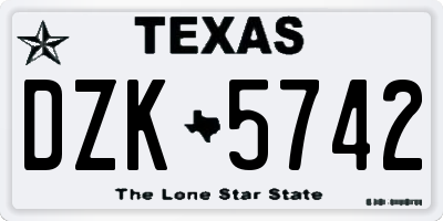TX license plate DZK5742
