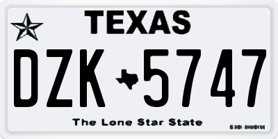 TX license plate DZK5747
