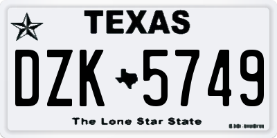 TX license plate DZK5749