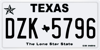 TX license plate DZK5796