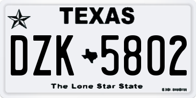 TX license plate DZK5802