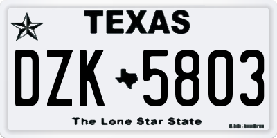 TX license plate DZK5803