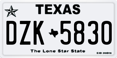 TX license plate DZK5830