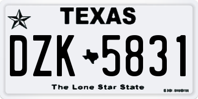 TX license plate DZK5831