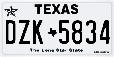 TX license plate DZK5834