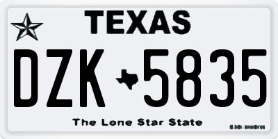TX license plate DZK5835