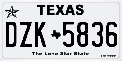 TX license plate DZK5836