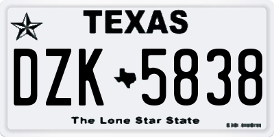 TX license plate DZK5838