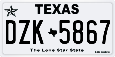 TX license plate DZK5867