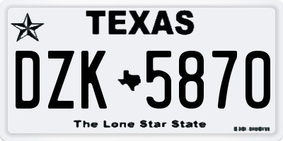 TX license plate DZK5870