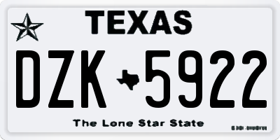 TX license plate DZK5922