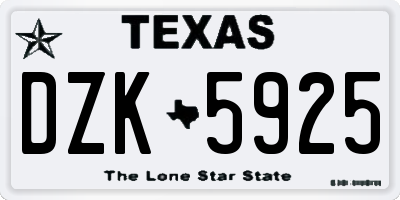 TX license plate DZK5925