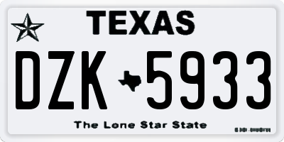 TX license plate DZK5933