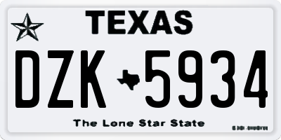 TX license plate DZK5934
