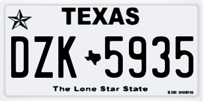 TX license plate DZK5935