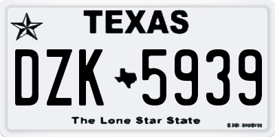 TX license plate DZK5939