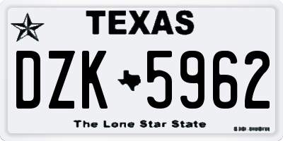 TX license plate DZK5962