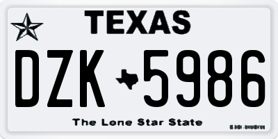TX license plate DZK5986