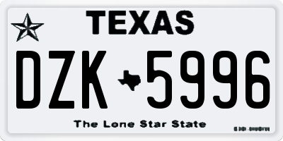 TX license plate DZK5996