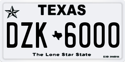 TX license plate DZK6000