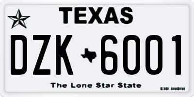 TX license plate DZK6001