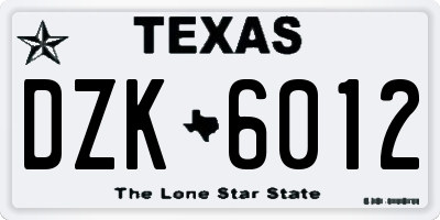TX license plate DZK6012