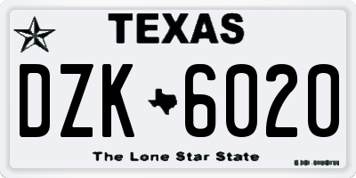 TX license plate DZK6020