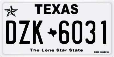 TX license plate DZK6031