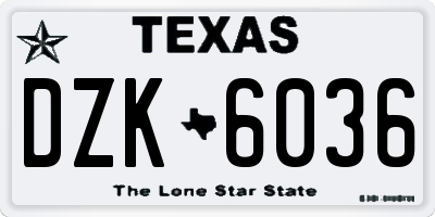 TX license plate DZK6036