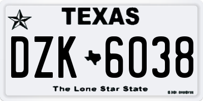 TX license plate DZK6038