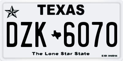 TX license plate DZK6070