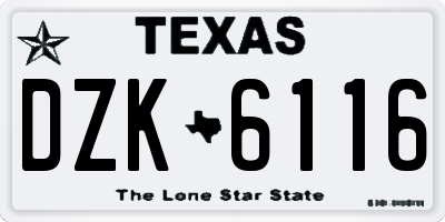 TX license plate DZK6116