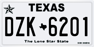 TX license plate DZK6201