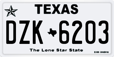 TX license plate DZK6203