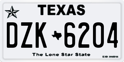 TX license plate DZK6204