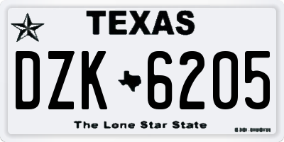 TX license plate DZK6205