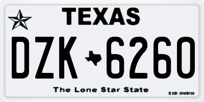 TX license plate DZK6260